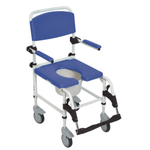 NRS185007 Aluminium Rehab Shower Commode Chair with Four Rear-locking Casters