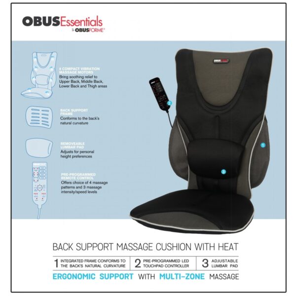 Backrest Support Driver's Seat Cushion with Adjustable Lumbar Pad, Heat and Massage